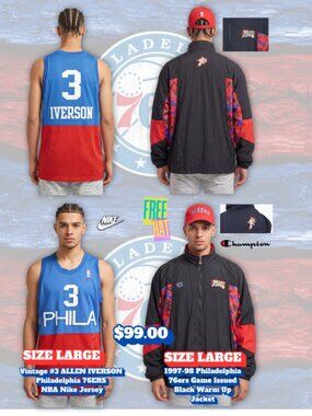 Allen Iverson Jersey/Champion Warm Up Duo Package: Size Large